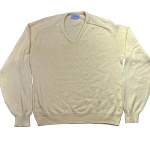 VTG Pinnacle Cotton V-Neck Sweater Classic Knitwear Soft‎ Yellow Pullover Sz M